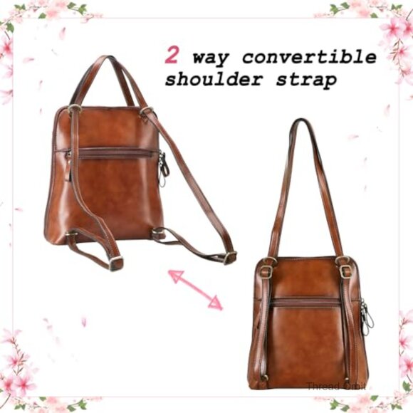 Leather Convertible Backpack Purse Small Shoulder Bag Adjustable Strap Vintage